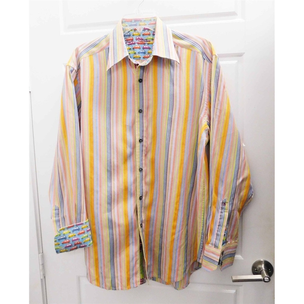 Robert Graham Cotton Multicolor‎ Stripe Button Down Shirt L